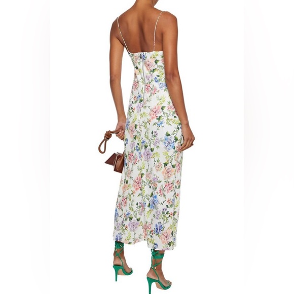 Alice + Olivia NEW Harmony Floral Drapey Side Slit Slip Dress In Gardenia Sz 10 - Picture 2 of 16